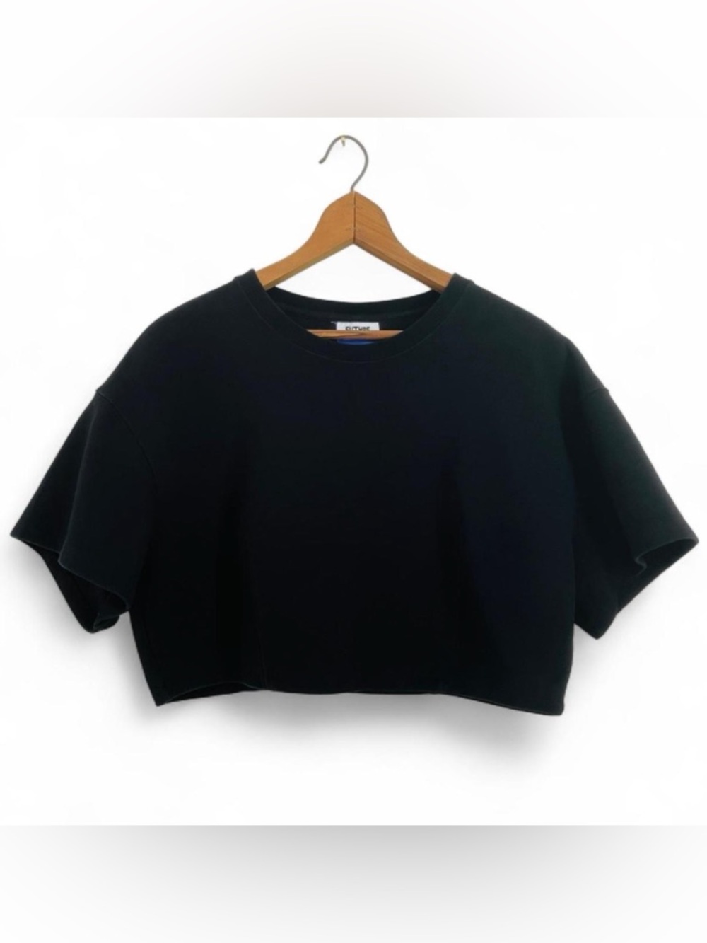 Black Cropped Darted Crewneck Top